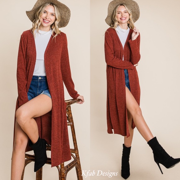 ❤️LAST ONE! Soft Longline Open Pumpkin Spice Cardigan with Side Slits! - Picture 6 of 8